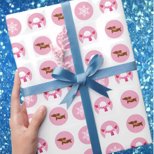 Pink Dachshund Snowflake Snowman Wrapping Paper