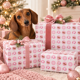 Pink Dachshund Snowflake Snowman Wrapping Paper