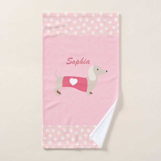 Pink Dachshund Towel Customised Gift (Hand Towel)
