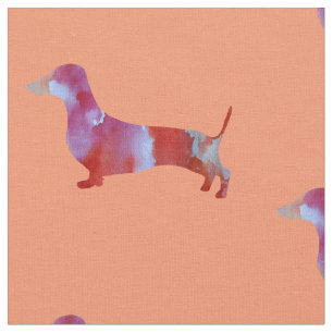 Pink dachshund Watercolor Art Fabric