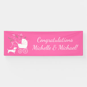 Pink Dachshund Wiener Dog Baby Shower Banner