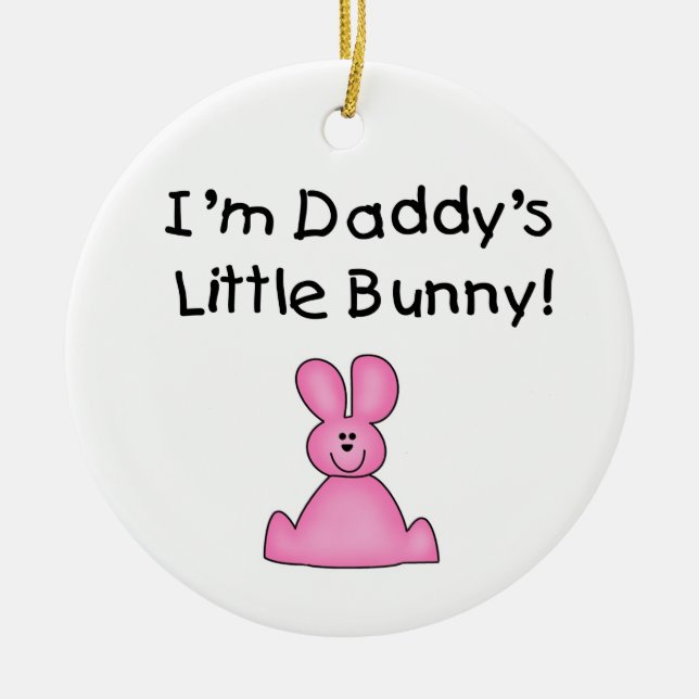 Pink Daddy's Little Bunny T-shirts and Gifts Ceramic Tree Decoration (Front)