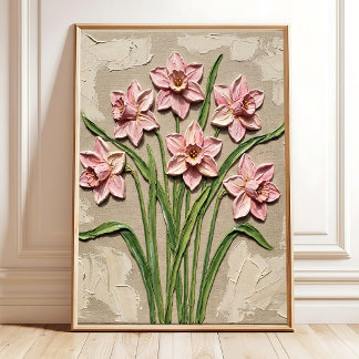 Pink Daffodil Minimal Wall Art Canvas Print