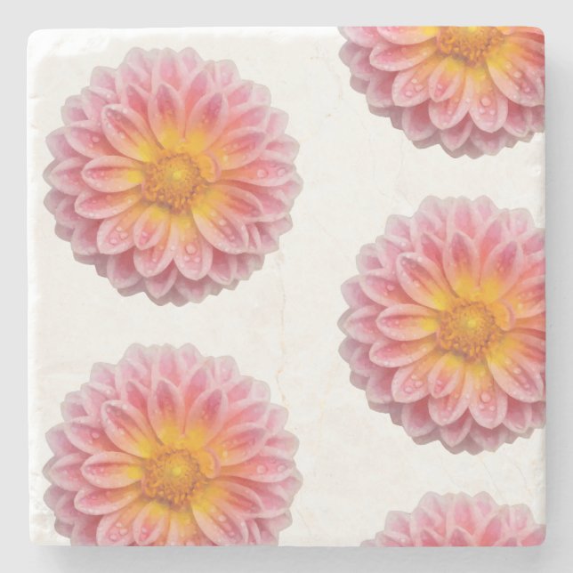 Pink Dahlia and Dew Drops Stone Coaster (Front)
