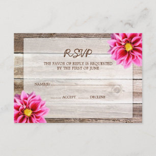 Pink Dahlia Barn Wood Wedding RSVP Response Card