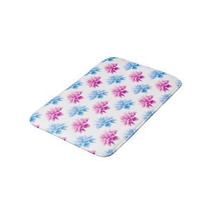 Pink Dahlia, Blue Dahla, Floral Pattern, Flowers Bath Mat