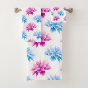 Pink Dahlia, Blue Dahla, Floral Pattern, Flowers Bath Towel Set
