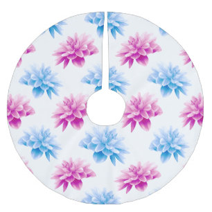 Pink Dahlia, Blue Dahla, Floral Pattern, Flowers Brushed Polyester Tree Skirt