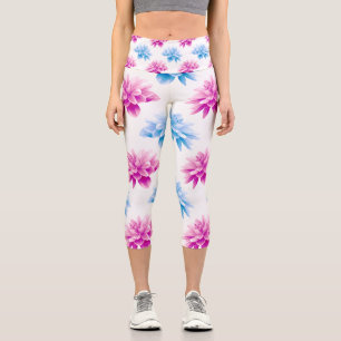 Pink Dahlia, Blue Dahla, Floral Pattern, Flowers Capri Leggings