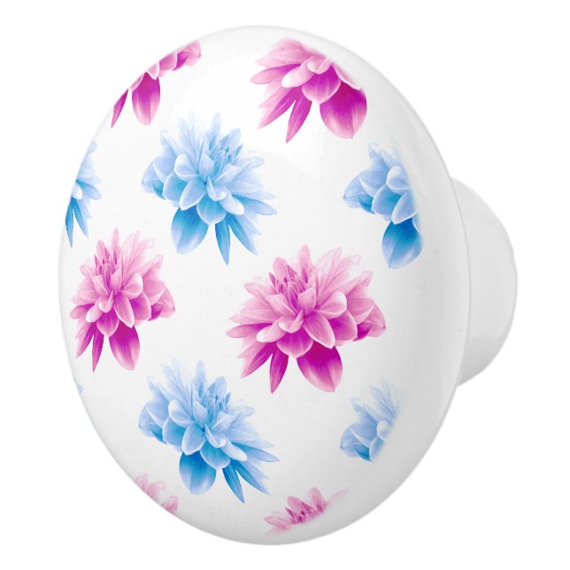 Pink Dahlia, Blue Dahla, Floral Pattern, Flowers Ceramic Knob (Right)