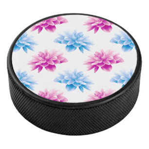 Pink Dahlia, Blue Dahla, Floral Pattern, Flowers Hockey Puck