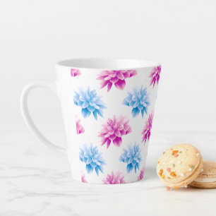 Pink Dahlia, Blue Dahla, Floral Pattern, Flowers Latte Mug
