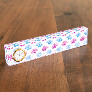 Pink Dahlia, Blue Dahla, Floral Pattern, Flowers Nameplate