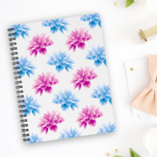 Pink Dahlia, Blue Dahla, Floral Pattern, Flowers Notebook