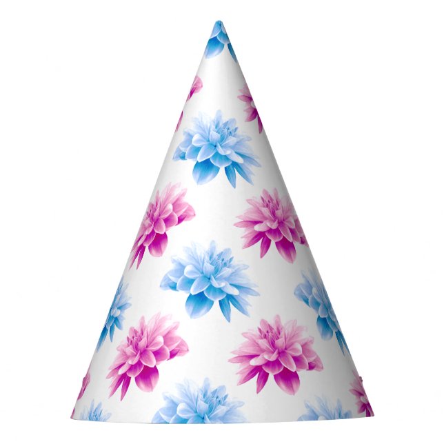Pink Dahlia, Blue Dahla, Floral Pattern, Flowers Party Hat (Front)