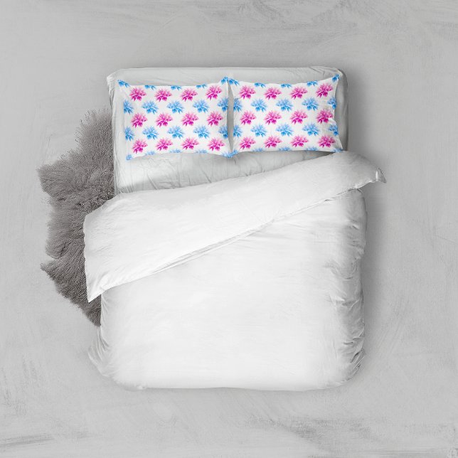 Pink Dahlia, Blue Dahla, Floral Pattern, Flowers Pillowcase (Creator Uploaded)