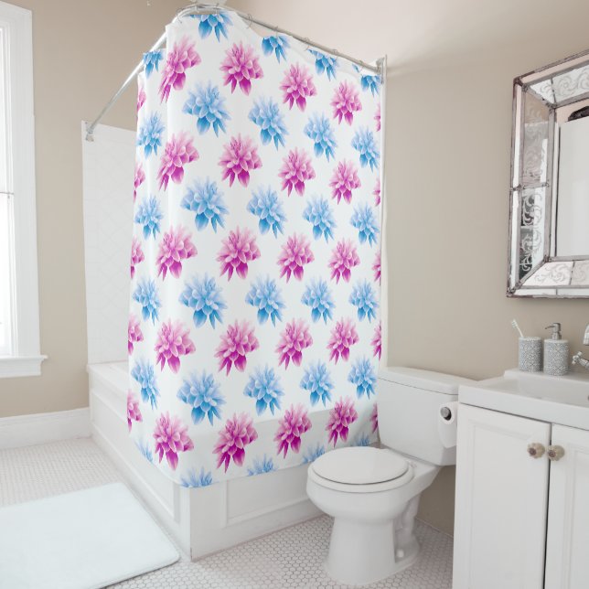 Pink Dahlia, Blue Dahla, Floral Pattern, Flowers Shower Curtain (In Situ)