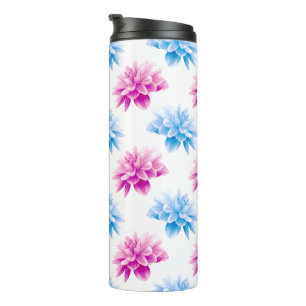 Pink Dahlia, Blue Dahla, Floral Pattern, Flowers Thermal Tumbler