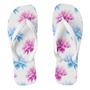 Pink Dahlia, Blue Dahla, Floral Pattern, Flowers Thongs
