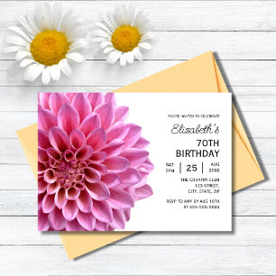 Pink Dahlia Floral Greenery 70th Birthday  Invitation