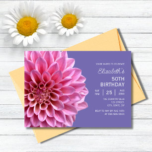Pink Dahlia Floral Lavender Purple 50th Birthday Invitation