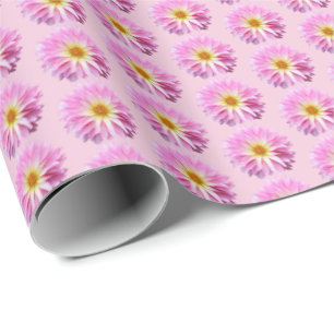 Pink Dahlia Floral Wrapping Paper with Flowers