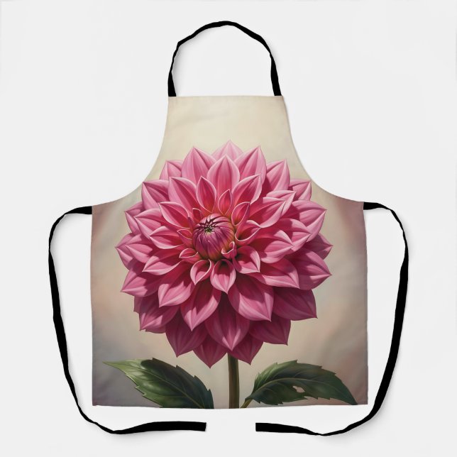 Pink Dahlia Flower Botanical Apron (Front)