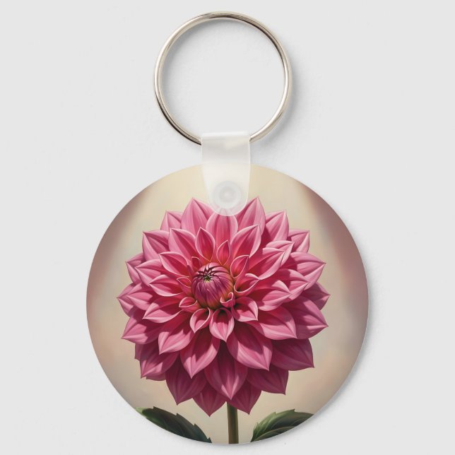 Pink Dahlia Flower Botanical Key Ring (Front)
