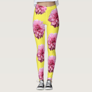 pink dahlia flower leggings