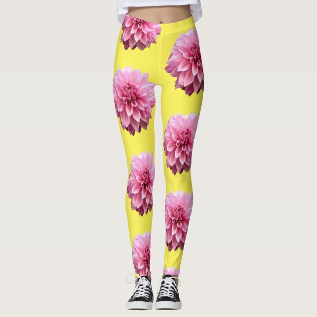 pink dahlia flower leggings (Front)
