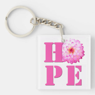 Pink Dahlia Flower Photo HOPE Keychain