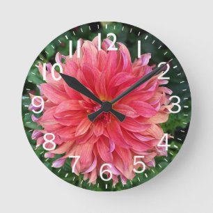 Pink Dahlia Flower Round Clock