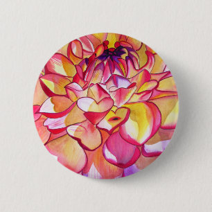Pink Dahlia flower watercolour fine art 6 Cm Round Badge