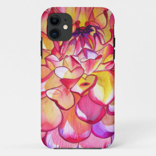 Pink Dahlia flower watercolour fine art iPhone 11 Case