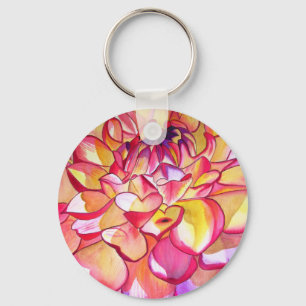 Pink Dahlia flower watercolour fine art Key Ring