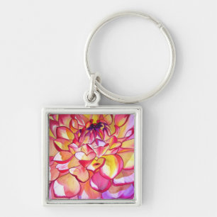 Pink Dahlia flower watercolour fine art Key Ring