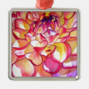 Pink Dahlia flower watercolour fine art Metal Ornament