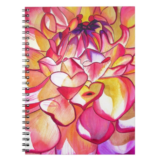 Pink Dahlia flower watercolour fine art Notebook (Front)
