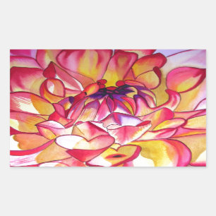 Pink Dahlia flower watercolour fine art Rectangular Sticker