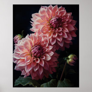 Pink Dahlia Flowers Art Print Poster