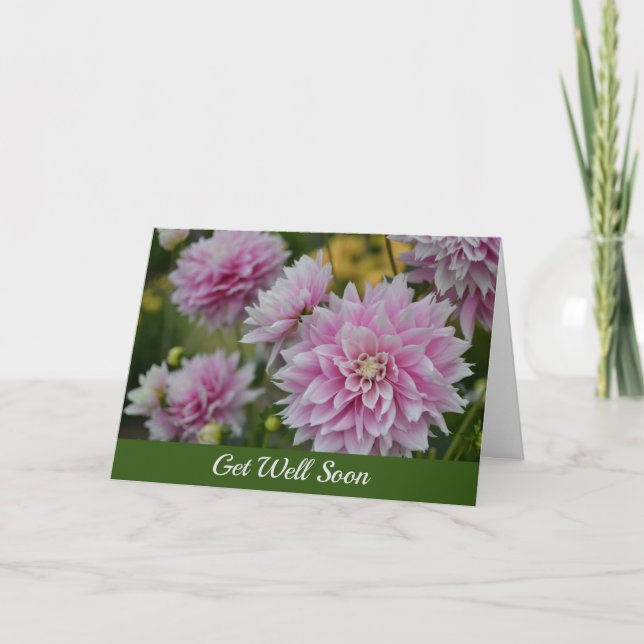 Pink Dahlia Flowers at RHS Garden Get Well Soon Card (Front)