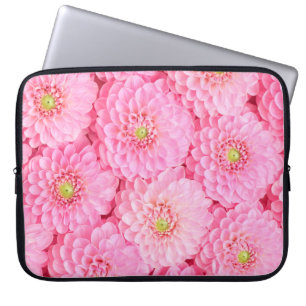 Pink dahlia flowers background. Top view. Laptop Sleeve