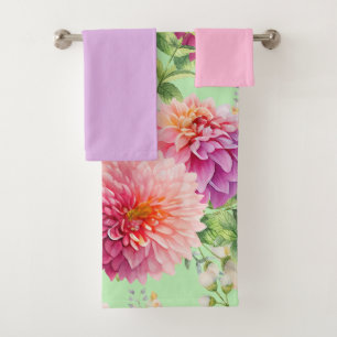 Pink Dahlia Flowers Bath Towel Set