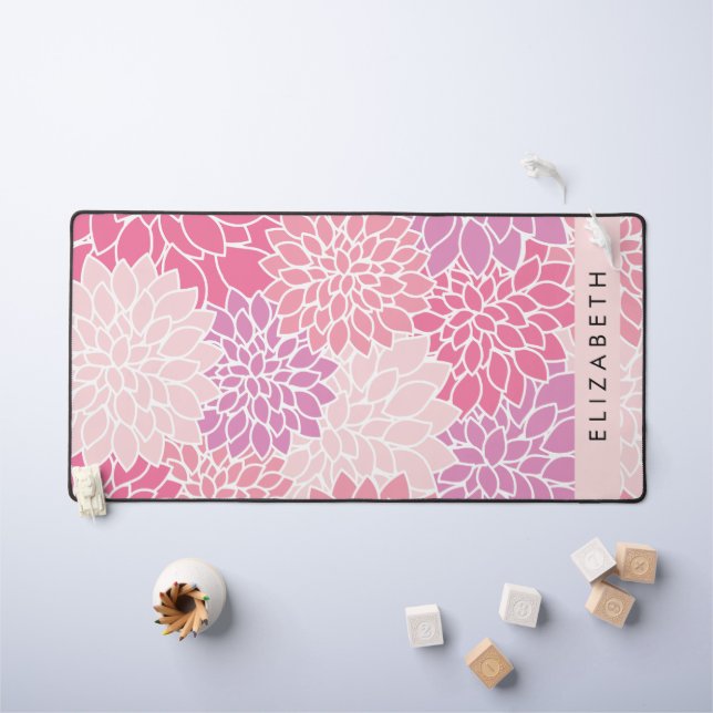 Pink Dahlia Flowers, Pattern Of Flowers, Your Name Desk Mat (Kids Table)