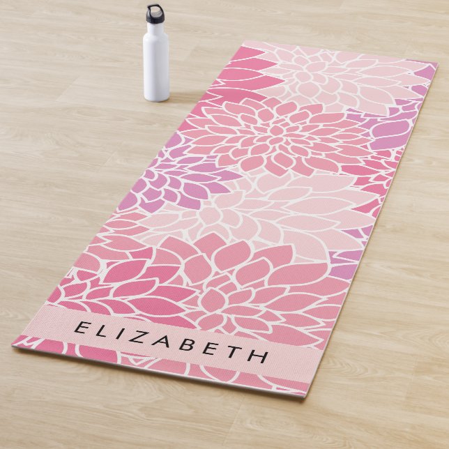 Pink Dahlia Flowers, Pattern Of Flowers, Your Name Yoga Mat (In Situ)
