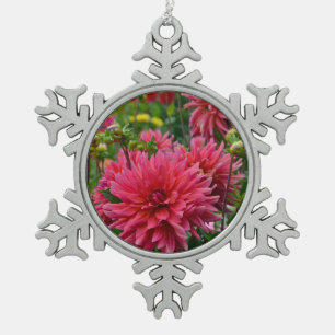 Pink dahlia flowers print christmas ornament