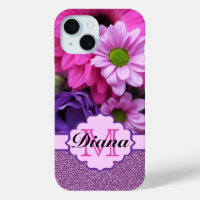 Pink Dahlia Flowers Purple Glitter Floral Name