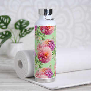 Pink Dahlia Flowers Water Bottle