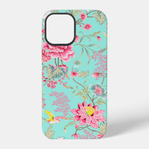 Pink dahlia on green iPhone 12 case