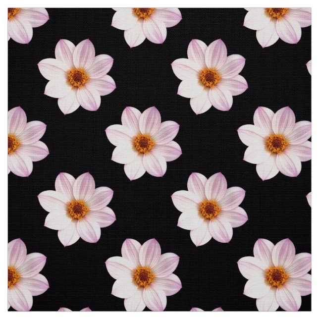 Pink Dahlia Pattern - Full Colour on Black Fabric (Swatch)